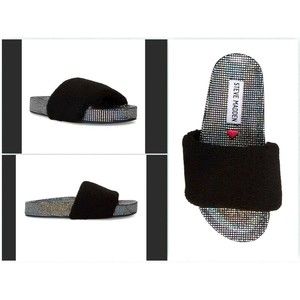 STEVE MADDEN SHEAR FAUX FUR BLACK Shimmery dots Slippers  GIRL Youth Sz 4 M